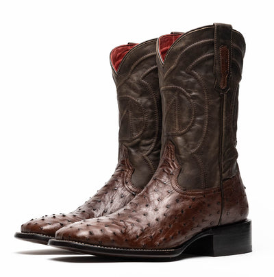 Marco Di Milano Alabama Kango Tabac Ostrich Quill Square Toe Cowboy Boots 3   - from alligatorwarehouse.com