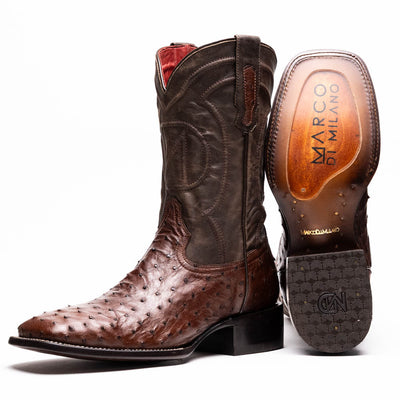 Marco Di Milano Alabama Kango Tabac Ostrich Quill Square Toe Cowboy Boots 1   - from alligatorwarehouse.com