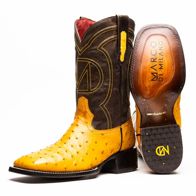 Marco Di Milano Alabama Buttercup Ostrich Quill Square Toe Cowboy Boots 1   - from alligatorwarehouse.com