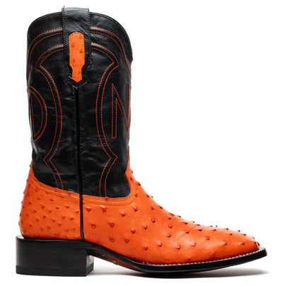 Marco Di Milano Alabama Orange Ostrich Quill Square Toe Cowboy Boots 2   - from alligatorwarehouse.com