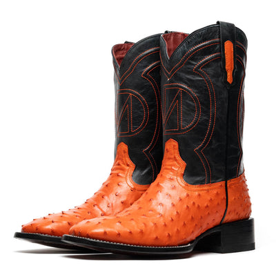 Marco Di Milano Alabama Orange Ostrich Quill Square Toe Cowboy Boots 3   - from alligatorwarehouse.com