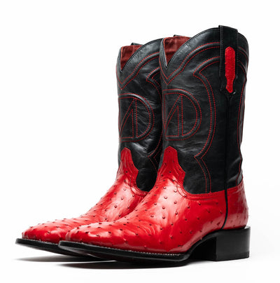 Marco Di Milano Alabama Red Ostrich Quill Square Toe Cowboy Boots 3   - from alligatorwarehouse.com
