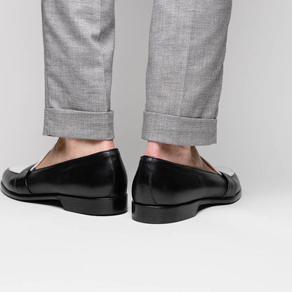 Zelli Alba Calfskin Spectator Penny Loafers in Black and White
