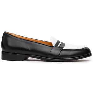 Zelli Alba Calfskin Spectator Penny Loafers in Black and White