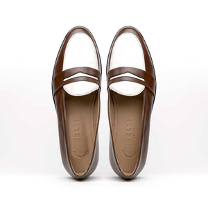 Zelli Alba Italian Calfskin Penny Loafers in Camel and Cream