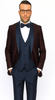 Burgundy ~ Plum And Dark Navy Blue Lapel Burgundy Suit Tuxedo Vested 3 Piece Suit Wedding / Prom / Party Suit 7 5V-2962  - from alligatorwarehouse.com