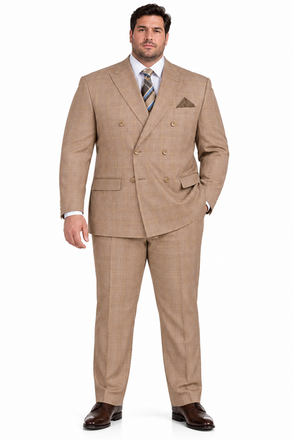 Alexander Collection - Tan Double Breasted 2 Piece Suit Regular Fit Glen Plaid