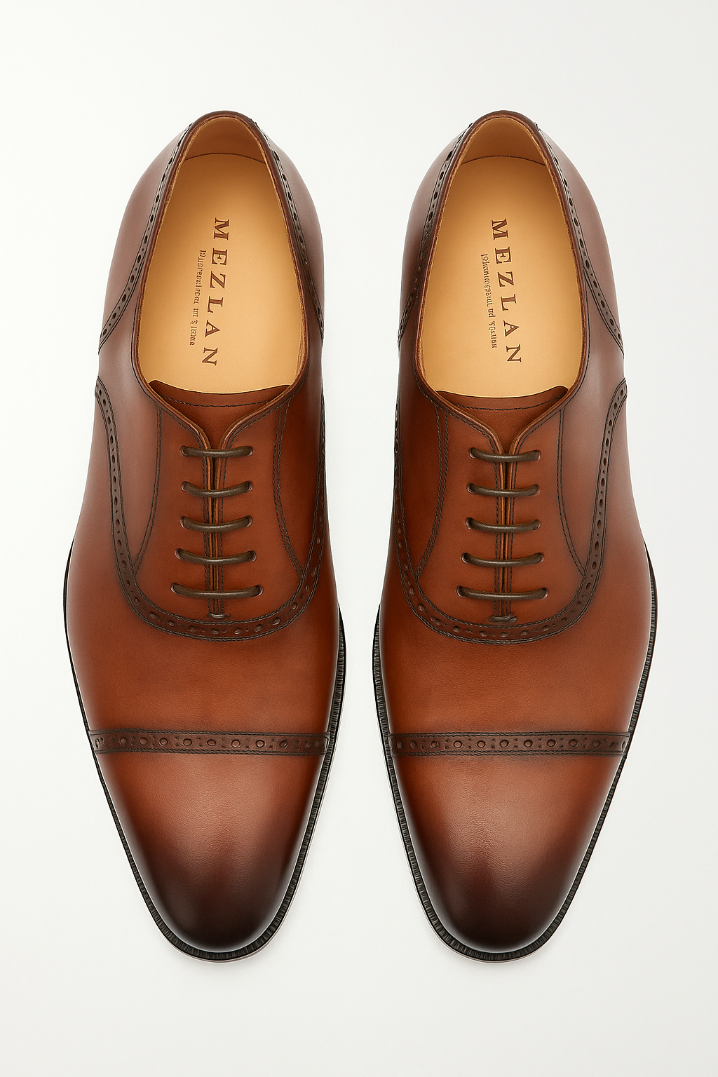 Amaro Leather Cap Toe Cognac By Mezlan Made In Spain Brand