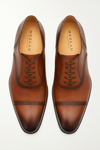 Amaro Leather Cap Toe Cognac By Mezlan Made In Spain Brand