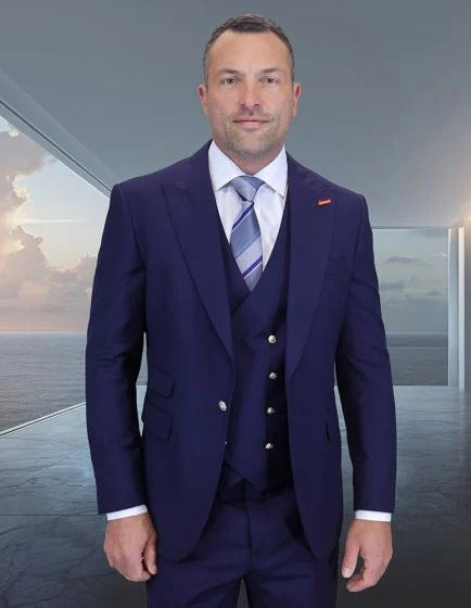 Statement Men’s Light Blue 3 Piece 100% Wool Fashion Suit, Bold Color Formal Wedding Suit