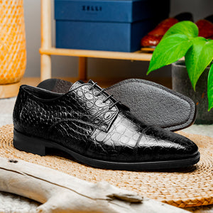 Zelli Andrea Genuine Crocodile Cap Toe Derby Shoes in Black