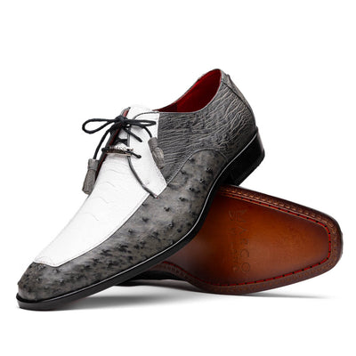 Marco Di Milano Andretti White / Grey Ostrich Leg Shoes 2 ANDRETTI_OSTRICH LEG_WHITE/GREY_8  - from alligatorwarehouse.com