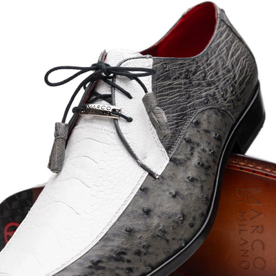 Marco Di Milano Andretti White / Grey Ostrich Leg Shoes 3 ANDRETTI_OSTRICH LEG_WHITE/GREY_8  - from alligatorwarehouse.com