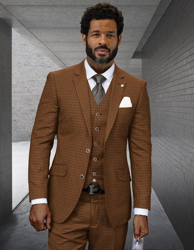 Statement Men's 3-Piece Fashion Suit – 100% Wool with Elegant Stitch Pattern 1 ANGEL-4-COPPER-34S  - from alligatorwarehouse.com