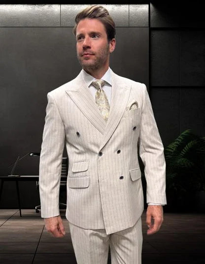 Statement Men’s 2-Piece 100% Wool Double Breasted Pinstripe Suit