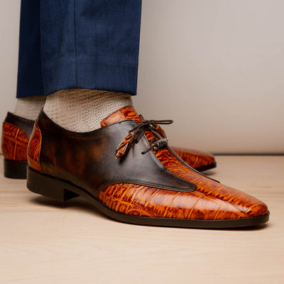 Marco Di Milano Anzio Brandy Alligator & Calfskin Derby 6 ANZIO_ALLIGATOR_BRANDY_8  - from alligatorwarehouse.com