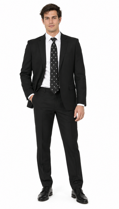 Apollo King Black Poplin Suit - Modern Fit Two-Button