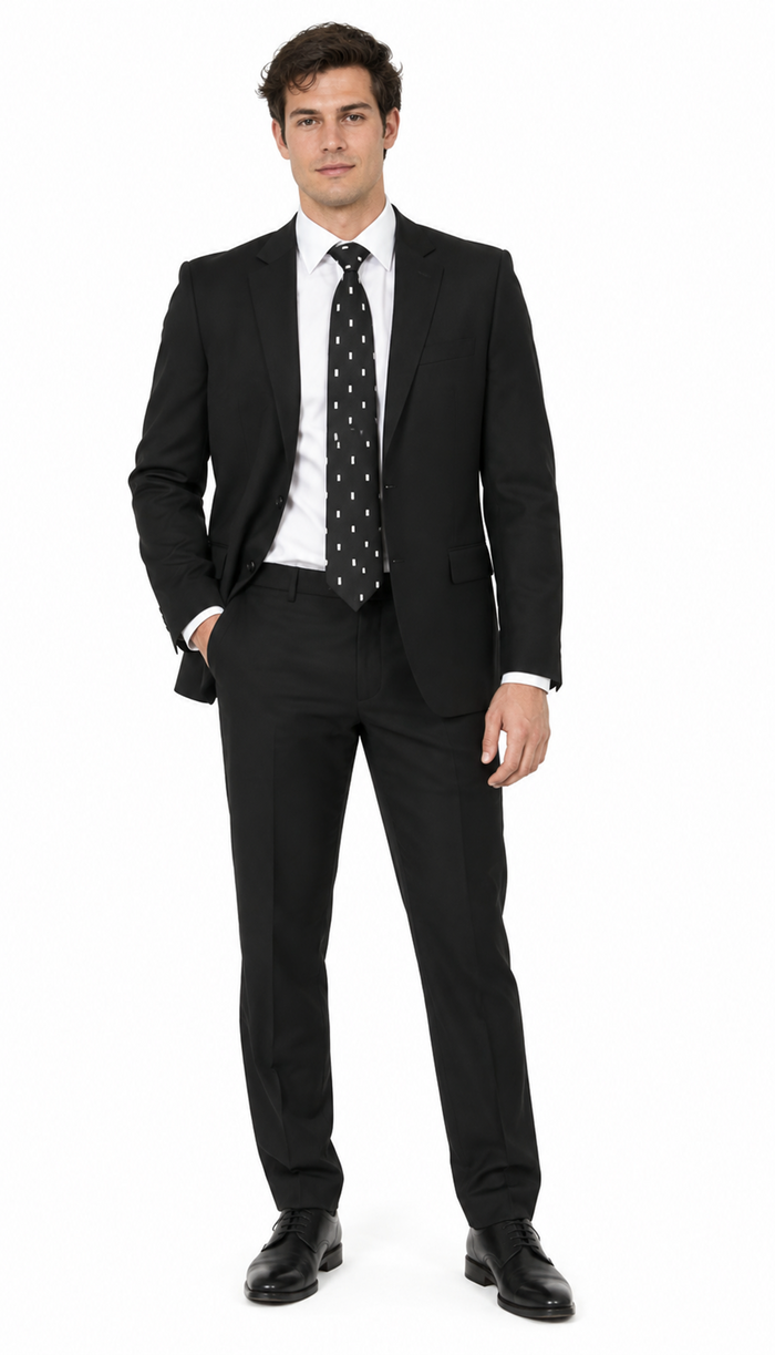 Apollo King Black Poplin Suit - Modern Fit Two-Button