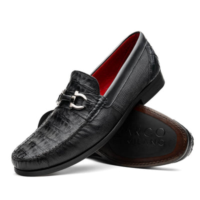 Marco Di Milano Adro Black Caiman Crocodile/Lizard Bit Loafers 2 ADRO_CAIMAN-LIZARD RING_BLACK_8  - from alligatorwarehouse.com