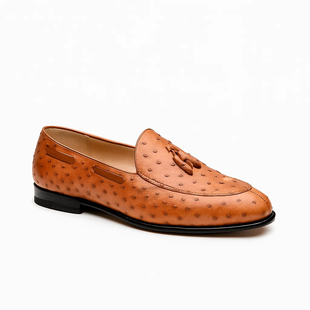 Marco Di Milano Aubiere Cognac Ostrich Quill Tassel Loafers