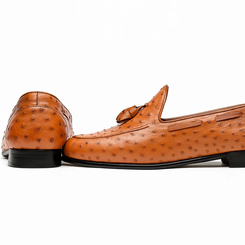 Marco Di Milano Aubiere Cognac Ostrich Quill Tassel Loafers
