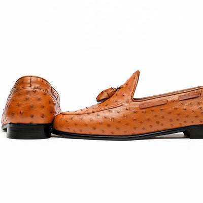 Marco Di Milano Aubiere Cognac Ostrich Quill Tassel Loafers 8 AUBIERE_OSTRICH_COGNAC_8  - from alligatorwarehouse.com