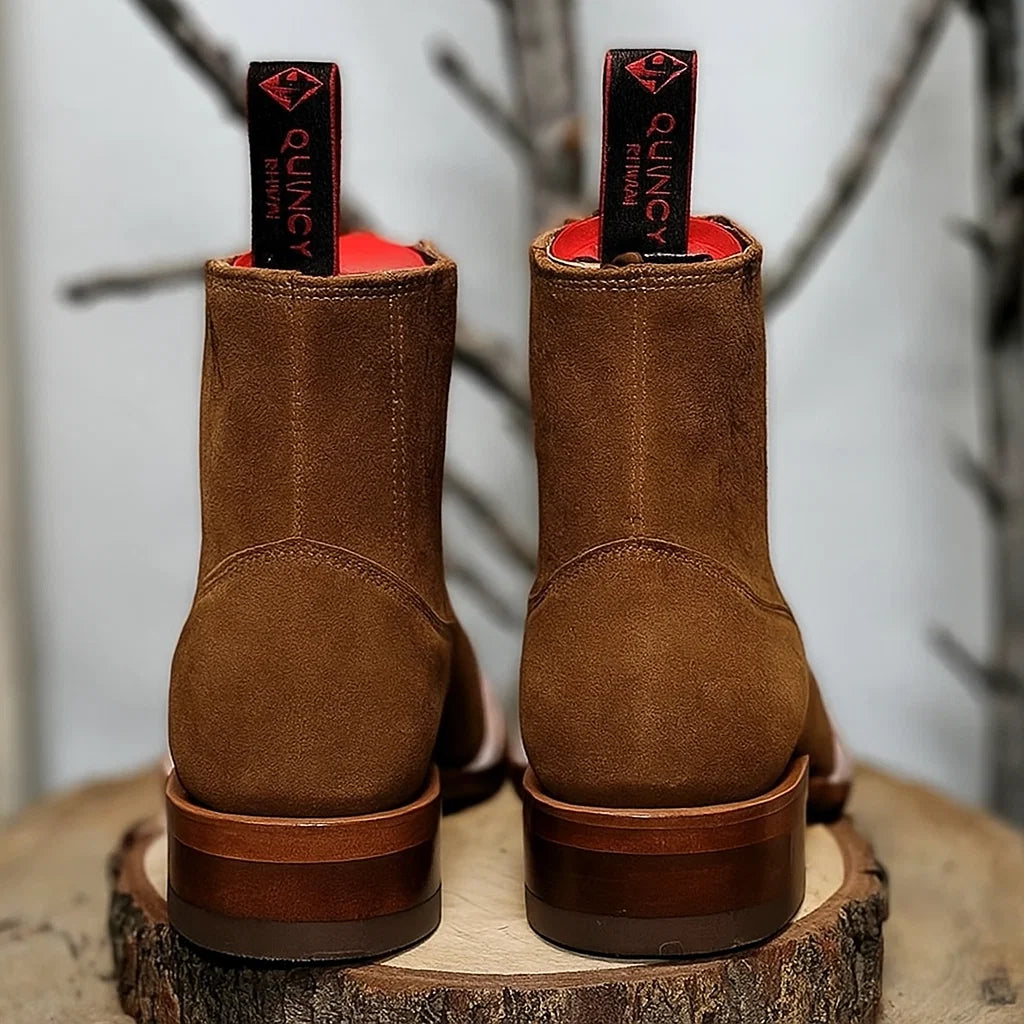 Botines Charros de Gamuza Original Punta Cuadrada Color Shedron