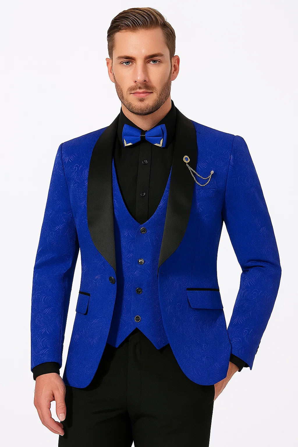 Men's Slim Fit Vested Paisley Royal Blue Tuxedo 1   - from alligatorwarehouse.com