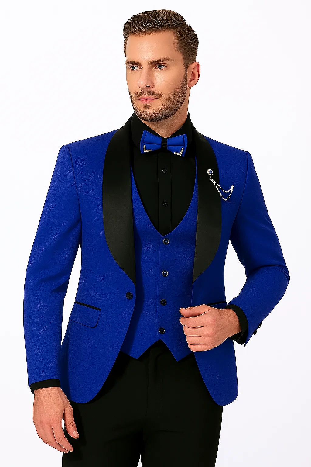 Men's Slim Fit Vested Paisley Royal Blue Tuxedo