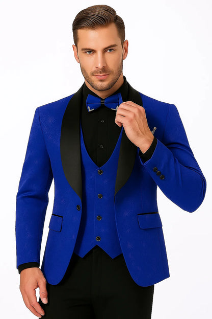 Men's Slim Fit Vested Paisley Royal Blue Tuxedo
