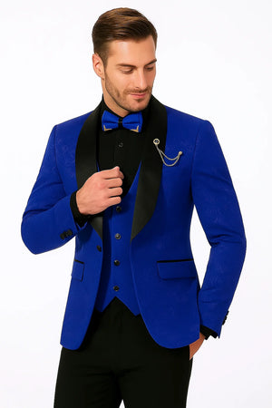 Men's Slim Fit Vested Paisley Royal Blue Tuxedo