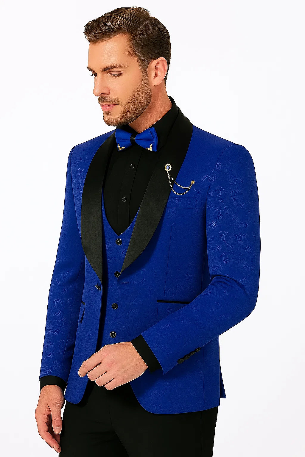 Men's Slim Fit Vested Paisley Royal Blue Tuxedo