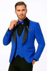 Men's Slim Fit Vested Paisley Royal Blue Tuxedo