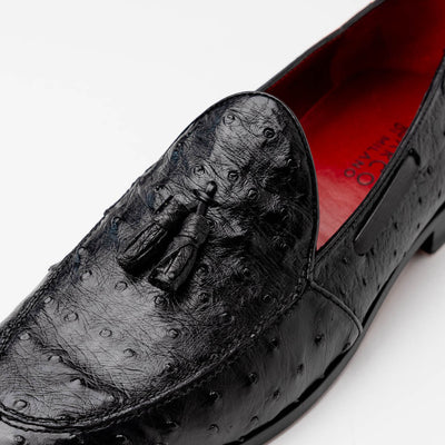 Marco Di Milano Aubiere Black Ostrich Quill Tassel Loafers 3 AUBIERE_OSTRICH_BLACK_8  - from alligatorwarehouse.com