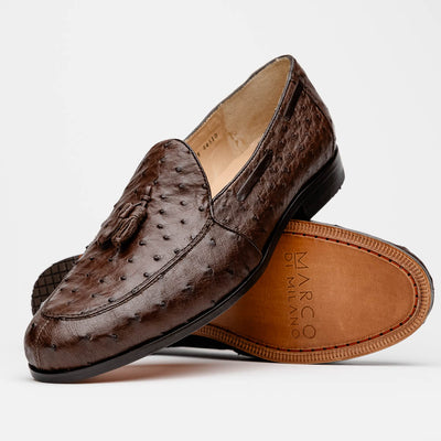 Marco Di Milano Aubiere Brown Ostrich Quill Tassel Loafers 2 AUBIERE_OSTRICH_BROWN_8  - from alligatorwarehouse.com