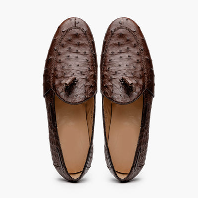 Marco Di Milano Aubiere Brown Ostrich Quill Tassel Loafers 4 AUBIERE_OSTRICH_BROWN_8  - from alligatorwarehouse.com