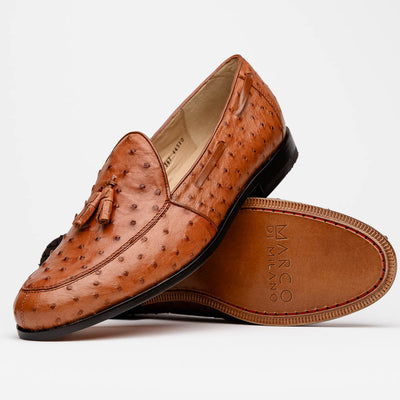 Marco Di Milano Aubiere Cognac Ostrich Quill Tassel Loafers 1 AUBIERE_OSTRICH_COGNAC_8  - from alligatorwarehouse.com