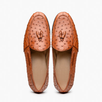 Marco Di Milano Aubiere Cognac Ostrich Quill Tassel Loafers 4 AUBIERE_OSTRICH_COGNAC_8  - from alligatorwarehouse.com