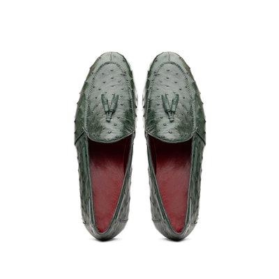 Marco Di Milano Aubiere Green Ostrich Quill Tassel Loafers 2 AUBIERE_OSTRICH_GREEN_8  - from alligatorwarehouse.com