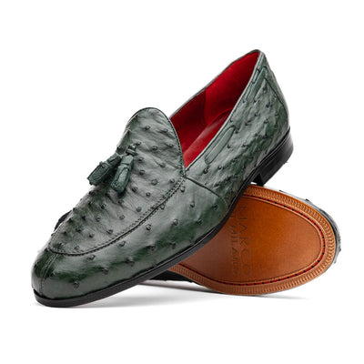 Marco Di Milano Aubiere Green Ostrich Quill Tassel Loafers 3 AUBIERE_OSTRICH_GREEN_8  - from alligatorwarehouse.com