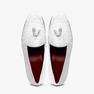 Marco Di Milano Aubiere White Ostrich Quill Tassel Loafers 4 AUBIERE_OSTRICH_WHITE_8  - from alligatorwarehouse.com