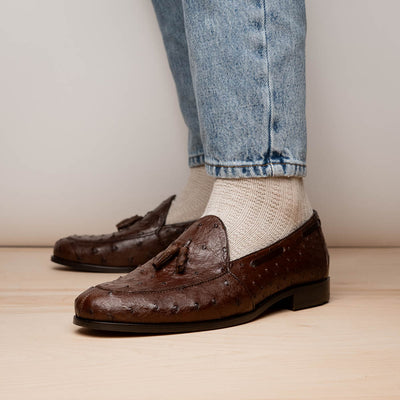 Marco Di Milano Aubiere Brown Ostrich Quill Tassel Loafers 5 AUBIERE_OSTRICH_BROWN_8  - from alligatorwarehouse.com