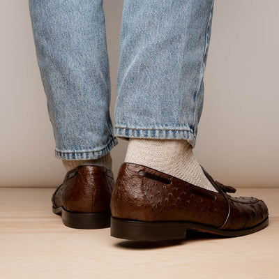 Marco Di Milano Aubiere Brown Ostrich Quill Tassel Loafers 6 AUBIERE_OSTRICH_BROWN_8  - from alligatorwarehouse.com