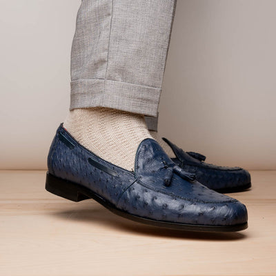 Marco Di Milano Aubiere Navy Blue Ostrich Quill Tassel Loafers 5 AUBIERE_OSTRICH_NAVY BLUE_9.5  - from alligatorwarehouse.com