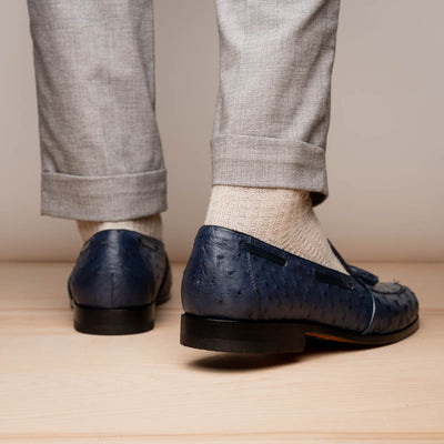Marco Di Milano Aubiere Navy Blue Ostrich Quill Tassel Loafers 6 AUBIERE_OSTRICH_NAVY BLUE_9.5  - from alligatorwarehouse.com
