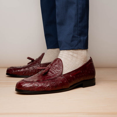 Marco Di Milano Aubiere Wine Ostrich Quill Tassel Loafers 5 AUBIERE_OSTRICH_WINE_8  - from alligatorwarehouse.com