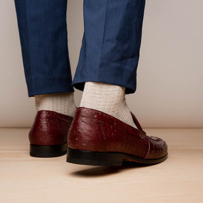 Marco Di Milano Aubiere Wine Ostrich Quill Tassel Loafers 6 AUBIERE_OSTRICH_WINE_8  - from alligatorwarehouse.com