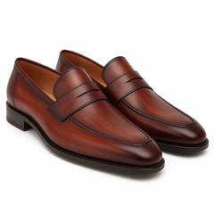 Avenue Rubber Sole Penny Cognac/Rust Men’s Loafer Shoes By Mezlan Made In Spain Brand