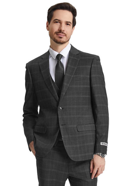 Men's Stacy Adams Vested Modern Fit Windowpane Plaid Suit in Olive Green 1 SM159H1-156-38R  - from alligatorwarehouse.com