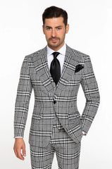 Suits With Baggy Pleated Pants - Wide Leg Pants 100% Wool - Classic Fit in One Button 3 Piece Suit by Rossiman